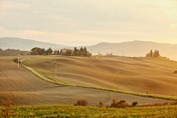 Fototapeta na wymiar landscape of hills tuscany in autumn in Italy