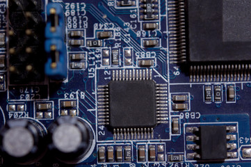 Close up blank microchip on Electronic circuit board..