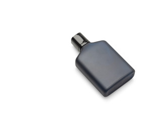 Dark blue Bottle of Perfume isolated on white background with clipping path.