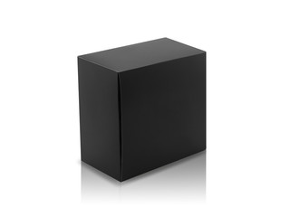 Black box product packaging in side view isolated on white background with clipping path.