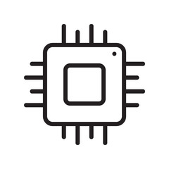 Computer chip icon. Linear template for digital tech logo. Black simple illustration. Contour isolated vector image on white background. Symbol of high technology industry