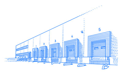 Loading dock/werehouse/logistic firm line illustration. Vector. Isolated. 