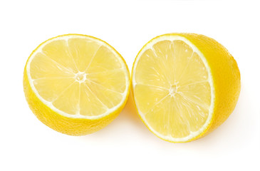 two halves of lemon isolated on white background