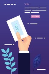 poster of vote with hand and vote form vector illustration design