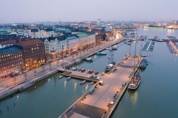 Helsinki. Finland. Bird eye view of the city from the Gulf of Finland, aerial view
