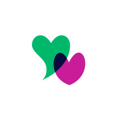 Hearts icon green and purple on white