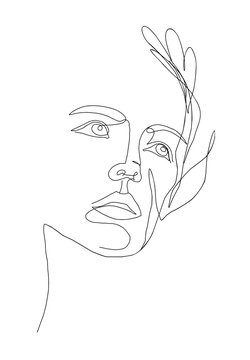 recommend clip art: Vector line art portrait girl face with flower. Continuous line, drawing of faces wonen, fashion concept, woman beauty minimalist. Illustration for phone case, t-shirt, slogan design print 