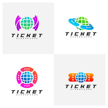 Set of World Ticket logo design concept vector, Template, Creative design, Icon symbol