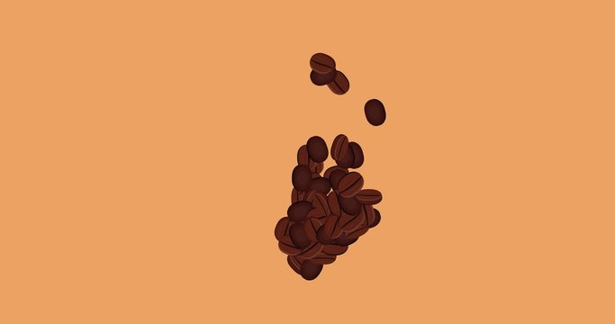 Coffee beans gather in the heart animation. Animation of coffee beans that