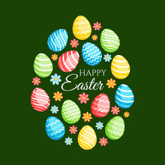 Happy Easter greeting card with сolorful eggs
