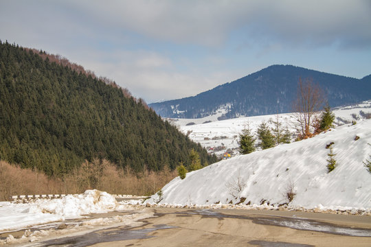 Snow-capped peaks of the Carpathian mountains