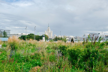 Fototapeta na wymiar Nature landscape of Zaryadye Park in Moscow. Zaryadye Park is popular touristic place in Moscow downtown