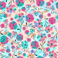  Seamless pattern delicate watercolor flowers 