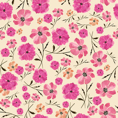 Seamless pattern delicate watercolor flowers