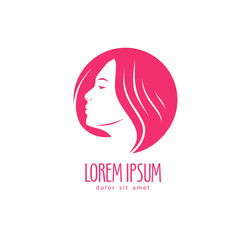 Beauty salon logo or label. Beautiful girl vector illustration
