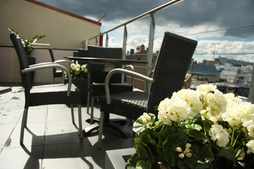 The chairs and tables in the summer cafe
