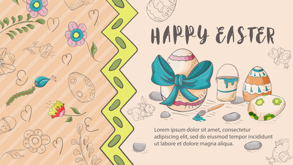 Easter banner 2 with text for greeting in style childrens Doodle