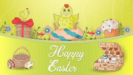Easter banner 8 with text for greeting in style childrens Doodle