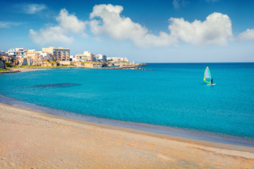 Coastal town in southern Italy&rsquo;s Apulia region - Otranto, Apulia region, Italy, Europe. Sunny morning view of Alimini Beach. Traveling concept background.