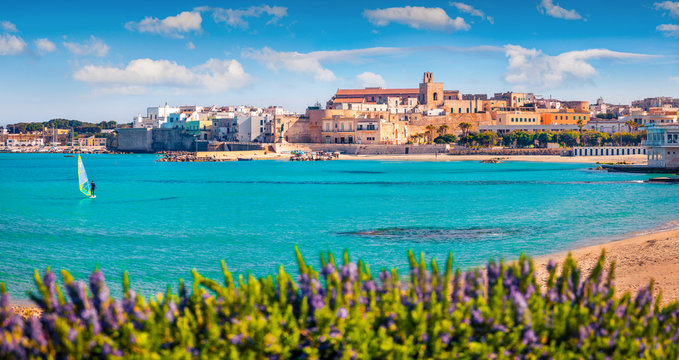 Coastal town in southern Italy&rsquo;s Apulia region - Otranto, Apulia region, Italy, europe. Splendid spring view of Alimini Beach. Traveling concept background.