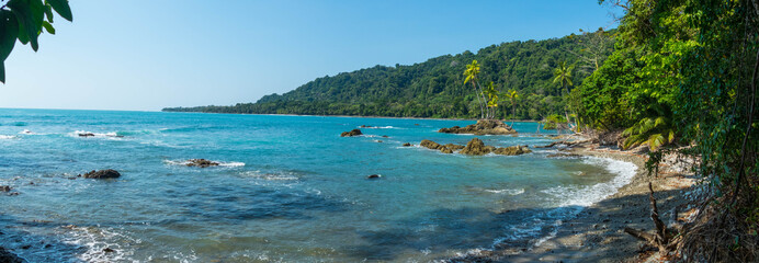 Beach and tropical rain forest of Costa Rica Central America in Corcovado National Park close to...