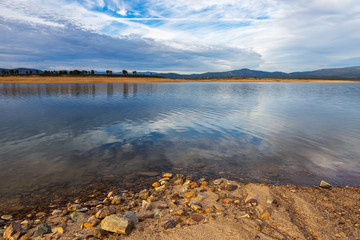 Sunrise in the swamp of Gabriel and Galan. Estremadura. Spain.