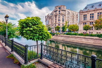 Beautiful morning cityscape of Bucharest city - capital of Romania, Europe. Splendid  summer view...