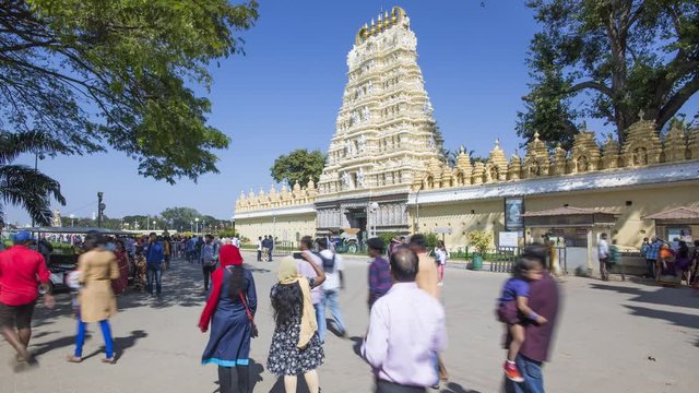 India, Karnataka, Mysore, City Palace, Sri Varahaswamy Temple in the Palace grounds - time lapse