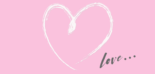 Heart on a pink background. Astration and illustration. Banner or postcard. Inscription love
