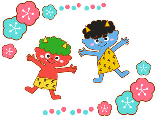 節分　赤鬼と青鬼のこども