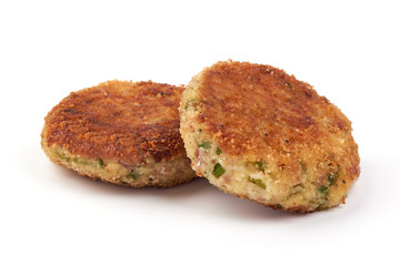 Fried breaded pork chops, cutlets in breadcrumbs, Traditional Polish dish, isolated on white background