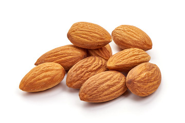 Almond nuts, isolated on white background