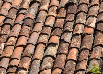 Close up of old ceramic roof tiles