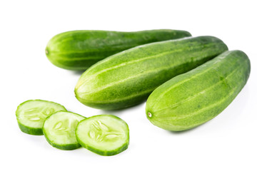 Wet cucumber isolated on white background