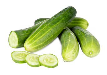 Wet cucumber isolated on white background