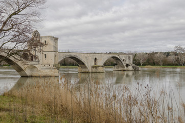Avignon, France, 04 March,2018:  Avignon Bridge in autumn