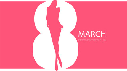 Naklejka na ściany i meble March 8 international women's day card. Female silhouette. Vector