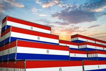 3D illustration Container with flag of Paraguay