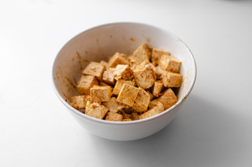 TOFU IN WHITE BOWL