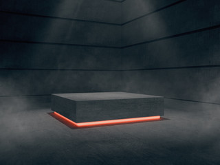 Concrete pedestal for display,Platform for design,Blank product stand with light glow.3D rendering.