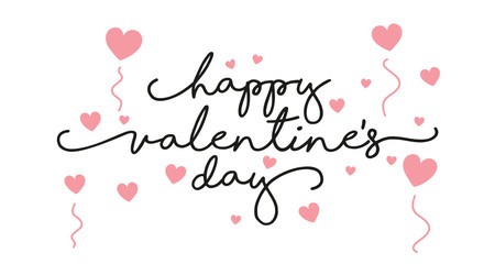 Happy Valentines Day handwritten typography pink hearts white background