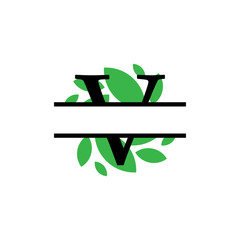 Initial v green leaf monogram split letter initial vector isolated