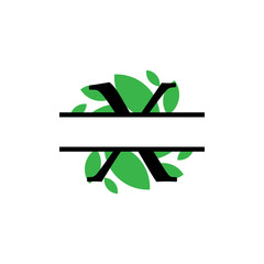 Initial x green leaf monogram split letter initial vector isolated