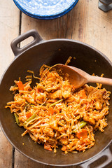 Pad thai chicken  with vegetables and nuts