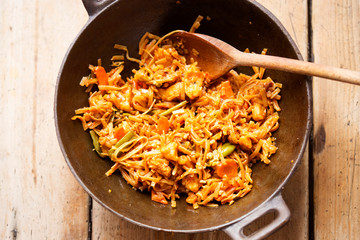 Pad thai chicken  with vegetables and nuts
