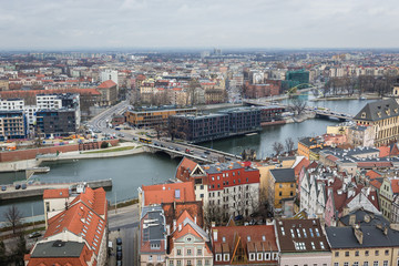 Wroclaw cityscape seen from viewing tower of St Elisabeth basilica, Poland