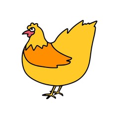 Farm animal hen. Cute chicken in cartoon style isolated on white background.Single bird. Vector