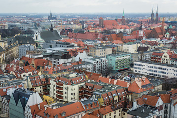 Obraz premium Wroclaw cityscape seen from viewing tower of St Elisabeth basilica, Poland