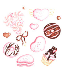 Set of cakes and marshmallows