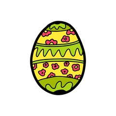 Easter hand drawn decorative ornate egg isolated on white background. Doodle cute vector
